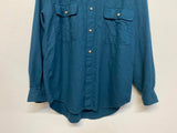 90s Structure Raw Silk Mens Casual Button-Up Long Sleeve Shirt Teal Blue Size S
