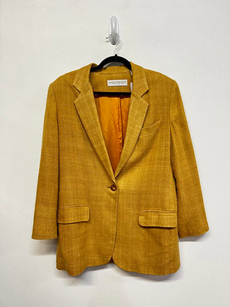 Valerie Stevens Petites Pure Silk Mustard Yellow Blazer Size 10