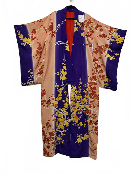 Vintage Japanese Kimono with Floral Pattern OSFM