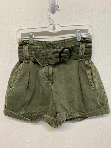 Sézane Olive Green High-Waisted Belted Shorts Size Medium