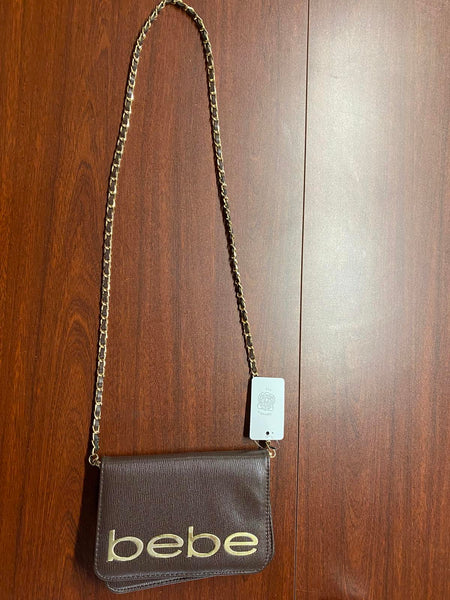 bebe Brown Leather Crossbody Handbag with Chain Strap clean NWT
