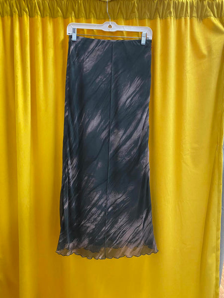 ZARA Women's Grey Pink Lavender Micro Mesh Midi Skirt Wash Lettuce Hem Small