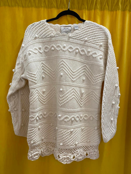 Handknitted White Women's Sweater Size Large