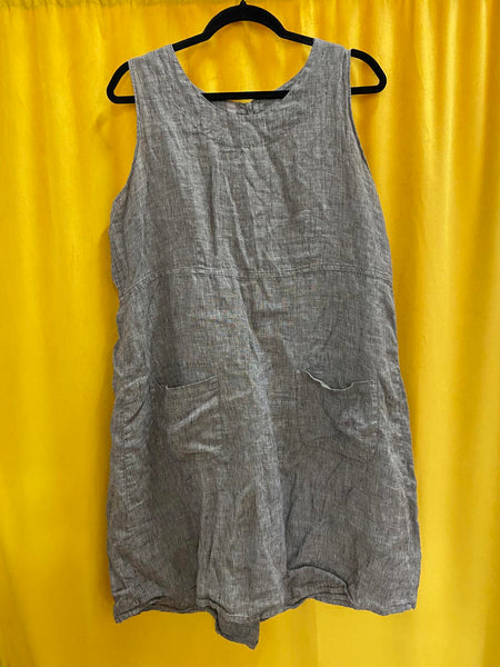 FLAX Medium Gray Linen Sleeveless Dress with Button Back