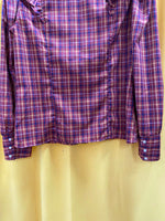 Plaid Ruffle Detail Long Sleeve Blouse with White Collar