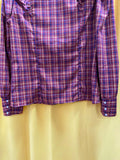 Plaid Ruffle Detail Long Sleeve Blouse with White Collar