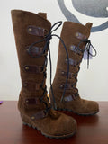 Sorel Joan of Arctic Brown Suede Lace-Up Knee-High Boots Straps size 6 Women’s