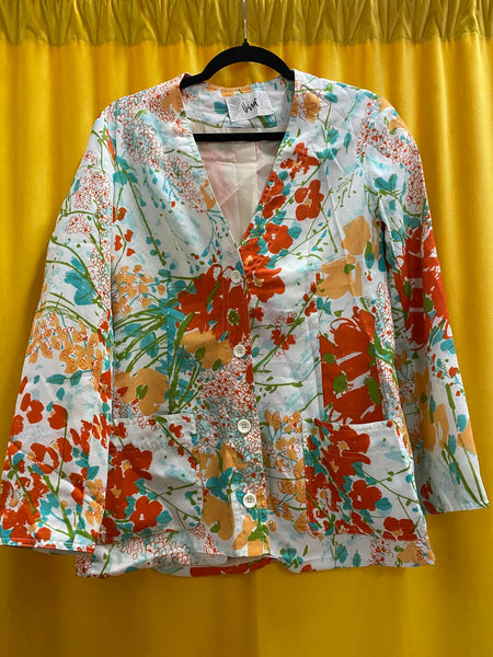 Vera Floral Patterned Button-Up Blazer Jacket Size Medium