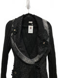 Sioni Black Y2K Women's Sweater Cardigan Decorative Collar Floral Accents S/M