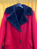 Women's Jesse Green Furriers Red Wool Blend Coat Faux Fur Collar Cuffs Medium