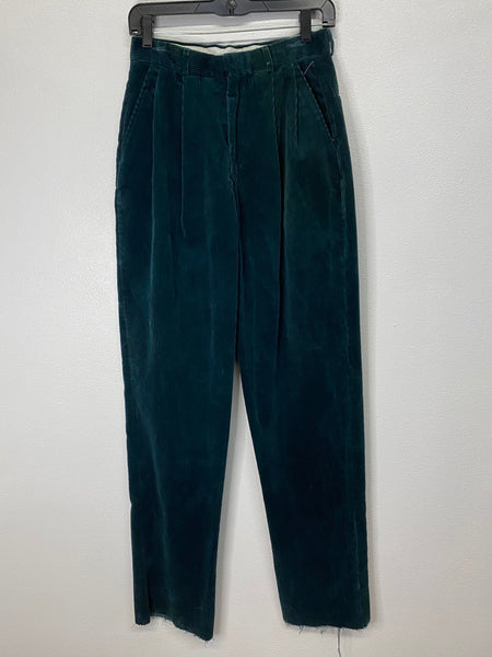 Vintage Dark Green Pleated Cord Pants