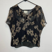 Y2K 90s Vintage Sheer Black Top Floral Dark Goth XL Cute Trending VISION APPAREL