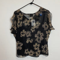 Y2K 90s Vintage Sheer Black Top Floral Dark Goth XL Cute Trending VISION APPAREL